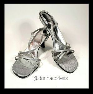 Stuart Weitzman Suspend Silver Matte Ankle Strap Sandals 8N
